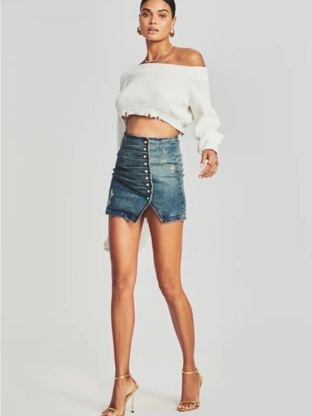 💍NWT Retrofete *One Day Sale* ‘Willa’ Pearl Button-Front Denim Mini Skirt XS💍 - Picture 10 of 12